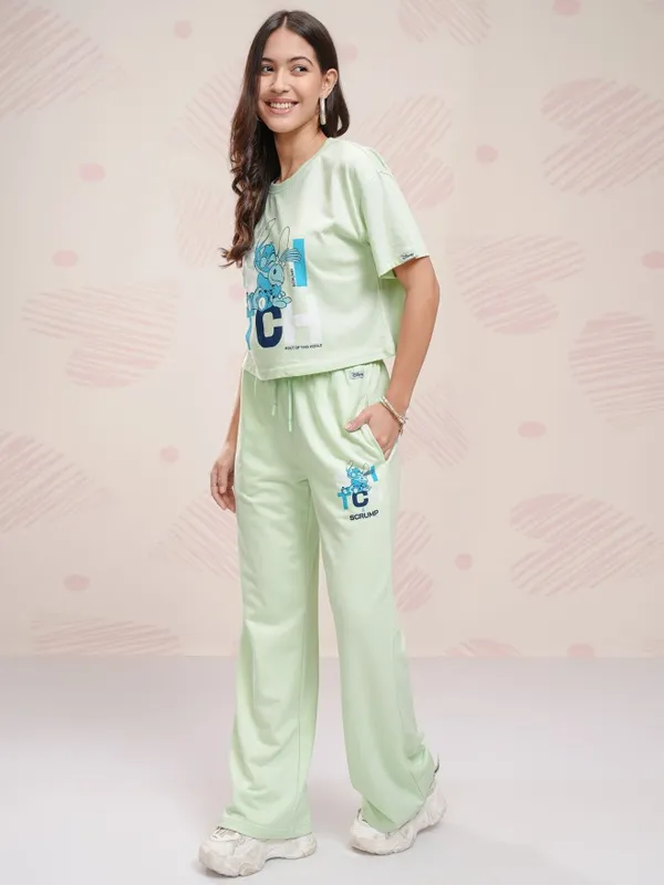 Disney By Tokyo Talkies Women Green Stitch T-shirt With Trouser