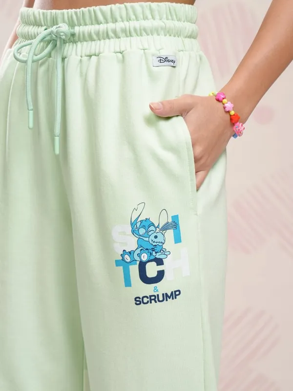 Disney By Tokyo Talkies Women Green Stitch T-shirt With Trouser