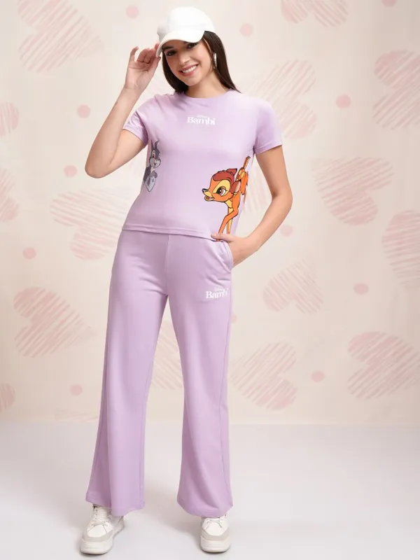 Disney By Tokyo Talkies Women Lavender Bambi And Thumper T-shirt With Trouser