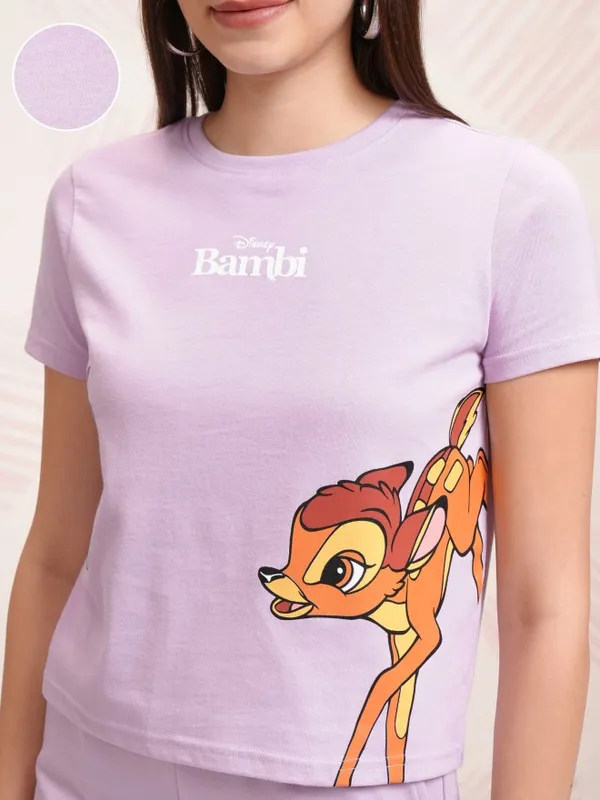 Disney By Tokyo Talkies Women Lavender Bambi And Thumper T-shirt With Trouser