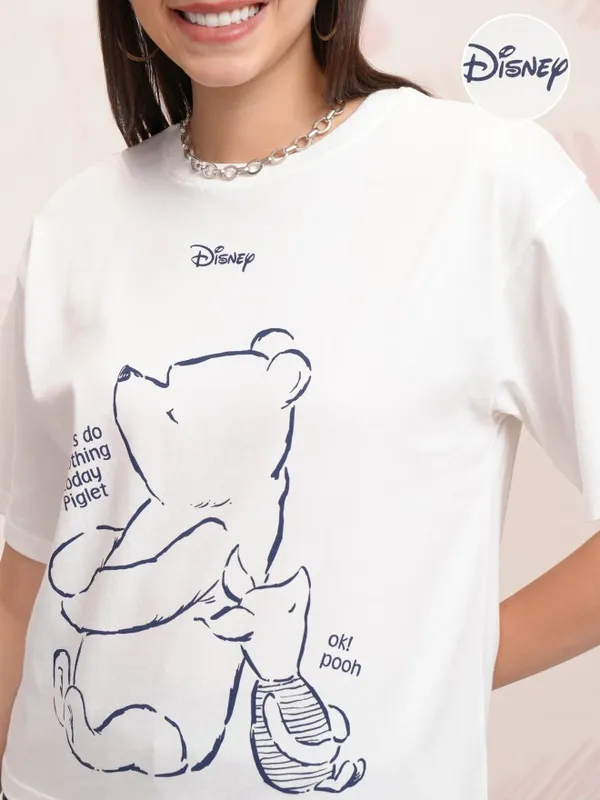 Disney By Tokyo Talkies Women White Winnie The Pooh T-shirt With Joggers