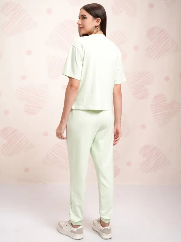 Disney By Tokyo Talkies Women Green Mickey Mouse T-shirt With Joggers