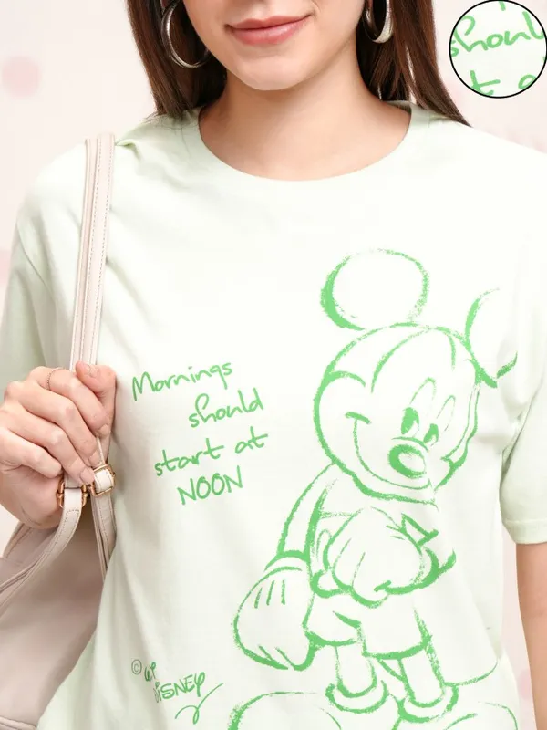 Disney By Tokyo Talkies Women Green Mickey Mouse T-shirt With Joggers