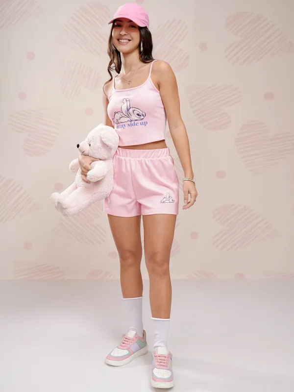 Disney By Tokyo Talkies Women Pink Stitch Top With Short