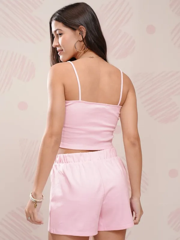 Disney By Tokyo Talkies Women Pink Stitch Top With Short