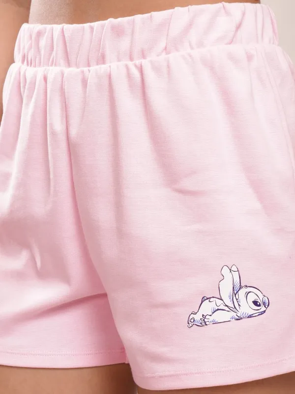 Disney By Tokyo Talkies Women Pink Stitch Top With Short