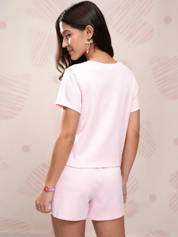 Disney By Tokyo Talkies Women Pink Mickey Mouse T-Shirt With Shorts Co-Ords