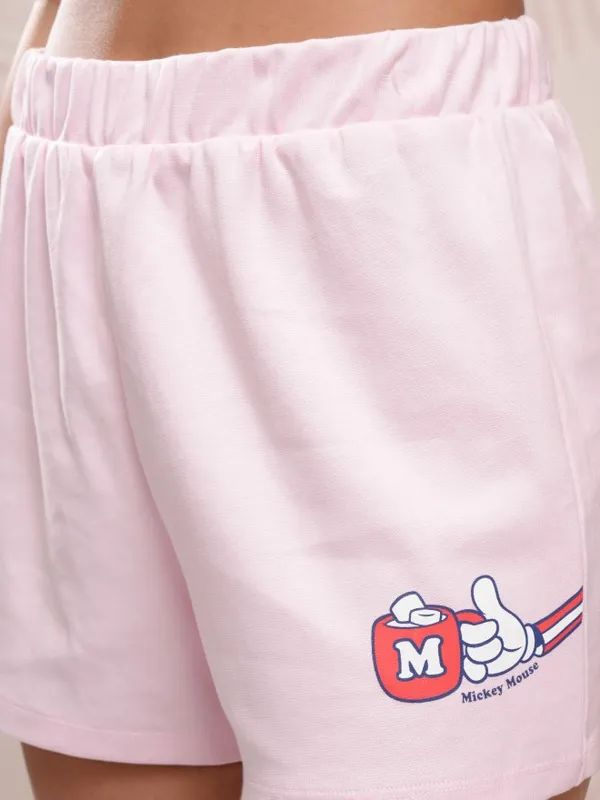 Disney By Tokyo Talkies Women Pink Mickey Mouse T-Shirt With Shorts Co-Ords