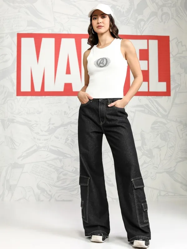 Marvel By Tokyo Talkies Women White Avengers Printed Fitted Top