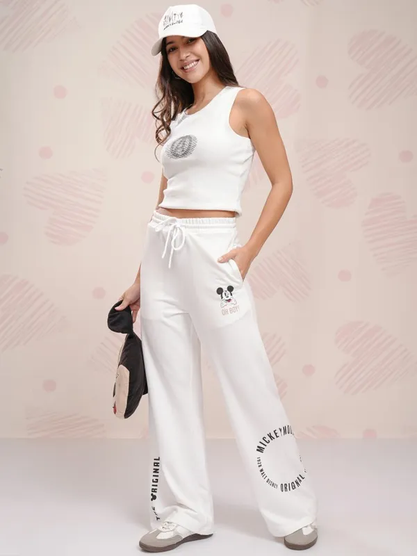 Disney By Tokyo Talkies Women White Mickey Mouse Straight Fit Track Pant