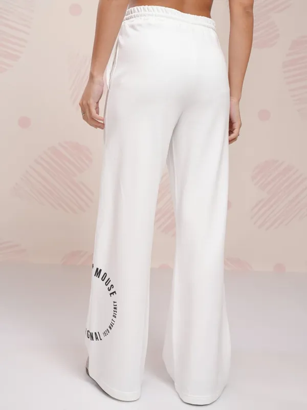 Disney By Tokyo Talkies Women White Mickey Mouse Straight Fit Track Pant
