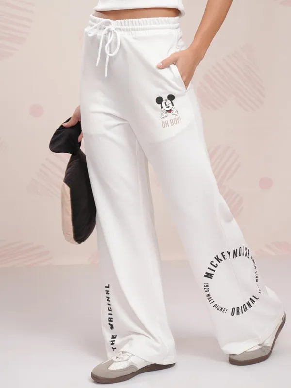 Disney By Tokyo Talkies Women White Mickey Mouse Straight Fit Track Pant