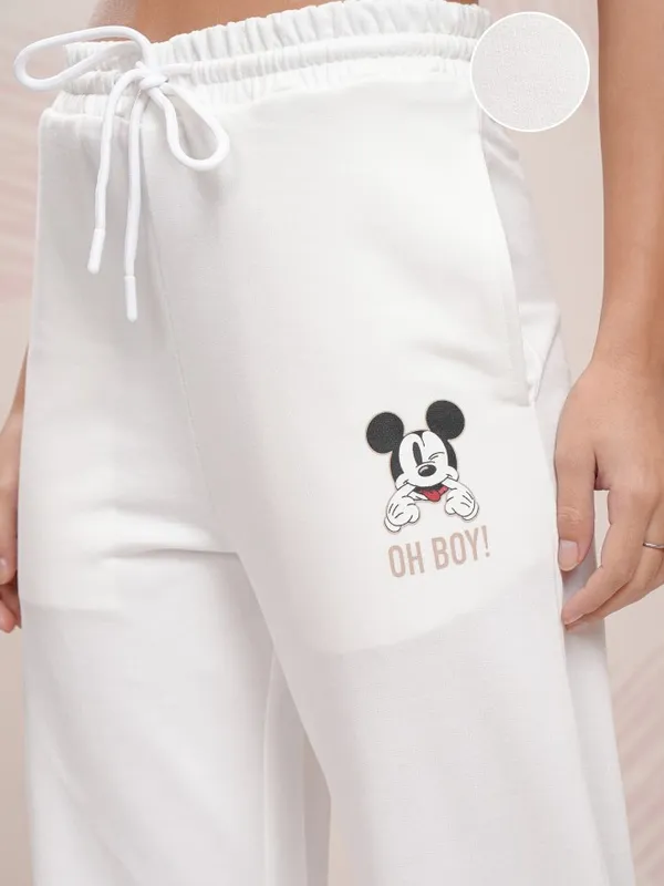 Disney By Tokyo Talkies Women White Mickey Mouse Straight Fit Track Pant