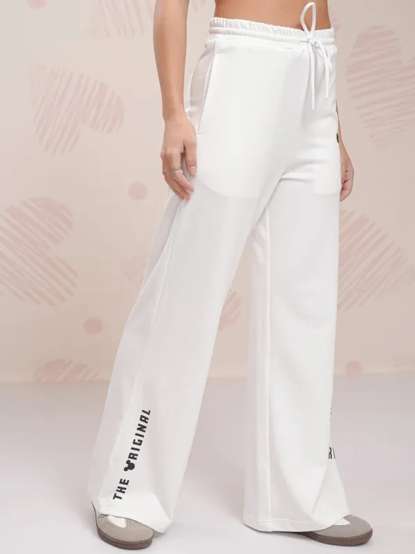 Disney By Tokyo Talkies Women White Mickey Mouse Straight Fit Track Pant
