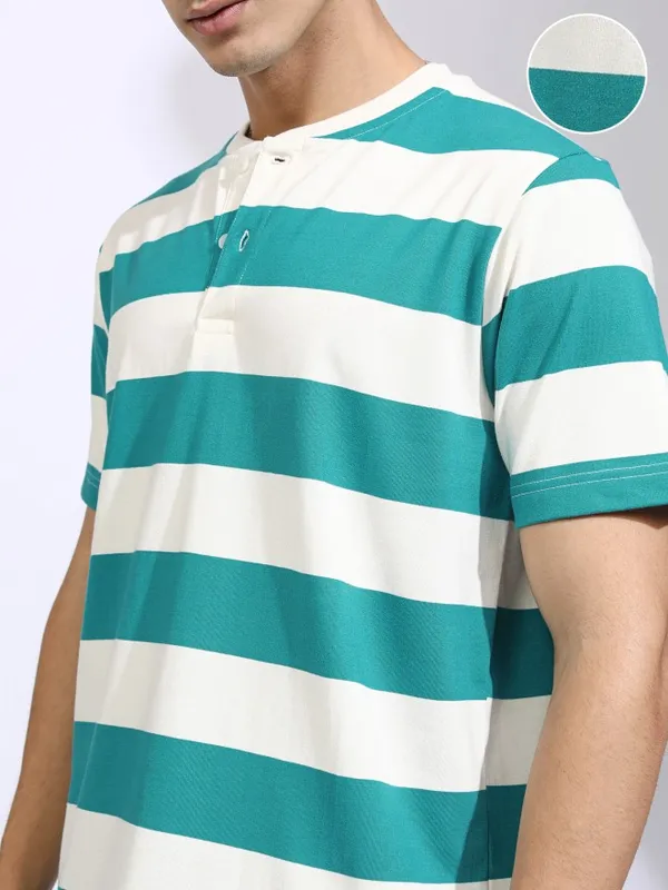 Highlander Men Off White Striped Relaxed Fit T-Shirt