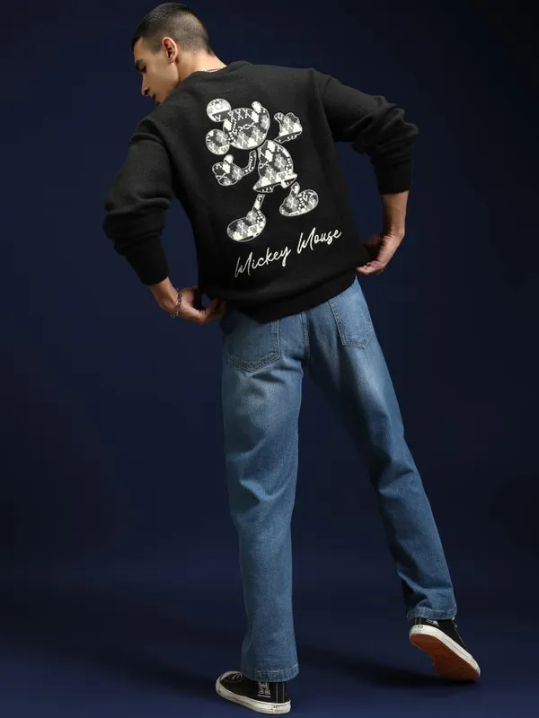 Mickey Mouse Men Self Design Sweater