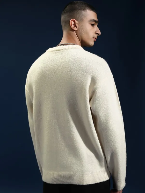 Marvel By Highlander Men Off White Black Panther Round Neck Pullover Sweater