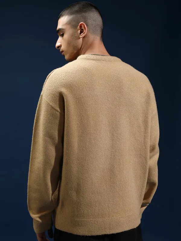 Marvel By Highlander Men Tan Black Panther Round Neck Pullover Sweater