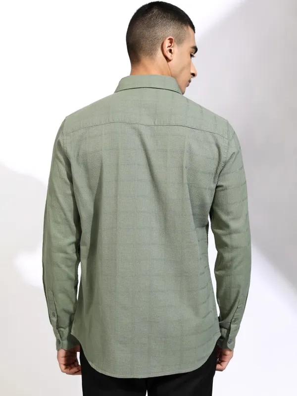 Highlander Men Olive Textured Regular Fit Casual Shirt
