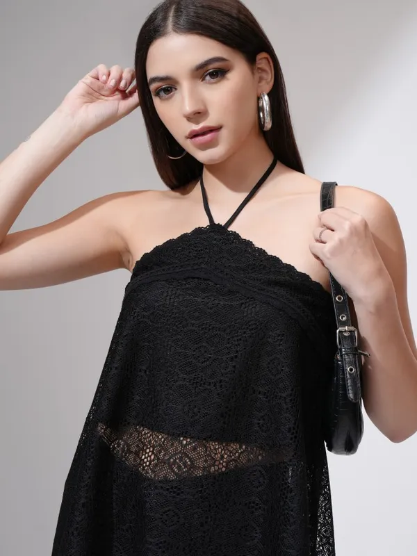 Tokyo Talkies Women Black Self Design Regular Top