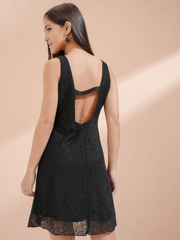 Tokyo Talkies Women Black Self Design Fit And Flare Dress