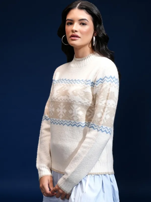 Women Self Design Sweater