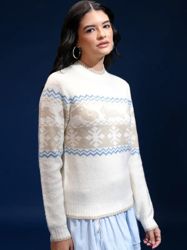 Women Self Design Sweater