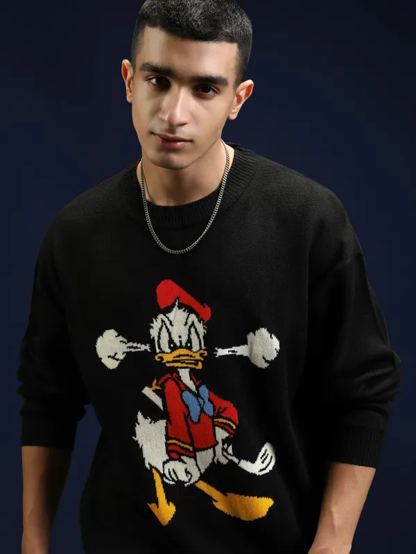 Donald Duck Men Self Design Sweater