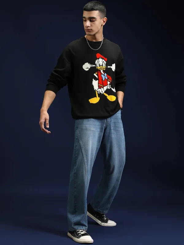 Donald Duck Men Self Design Sweater