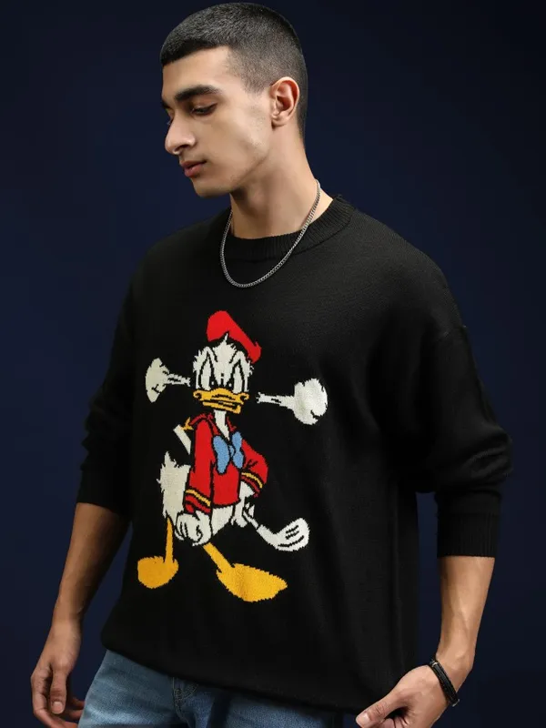 Donald Duck Men Self Design Sweater