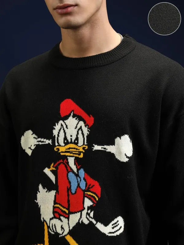 Donald Duck Men Self Design Sweater