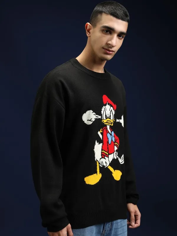 Donald Duck Men Self Design Sweater