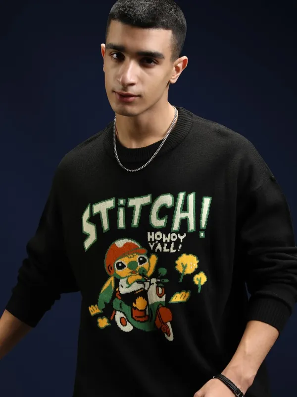 Stitch Men Self Design Sweater