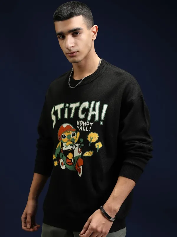 Stitch Men Self Design Sweater