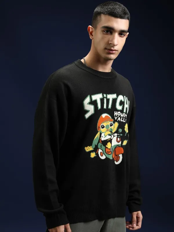 Stitch Men Self Design Sweater