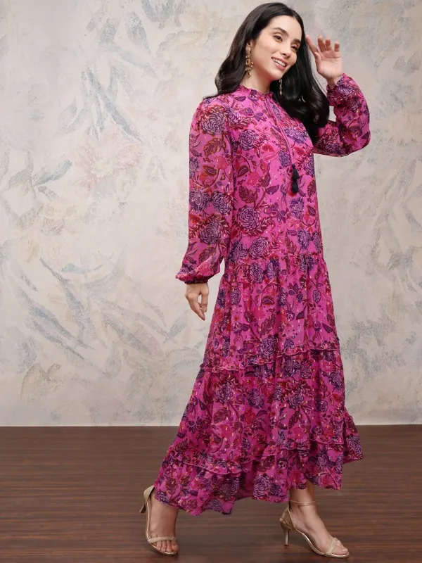 Vishudh Women Pink Printed Maxi Dress