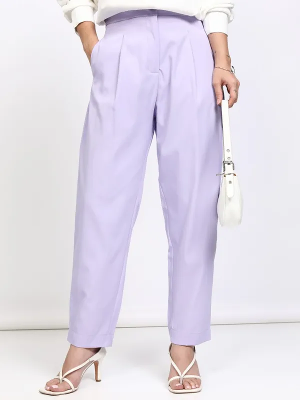 Tokyo Talkies Women Lavender Solid Regular Fit Formal Trouser