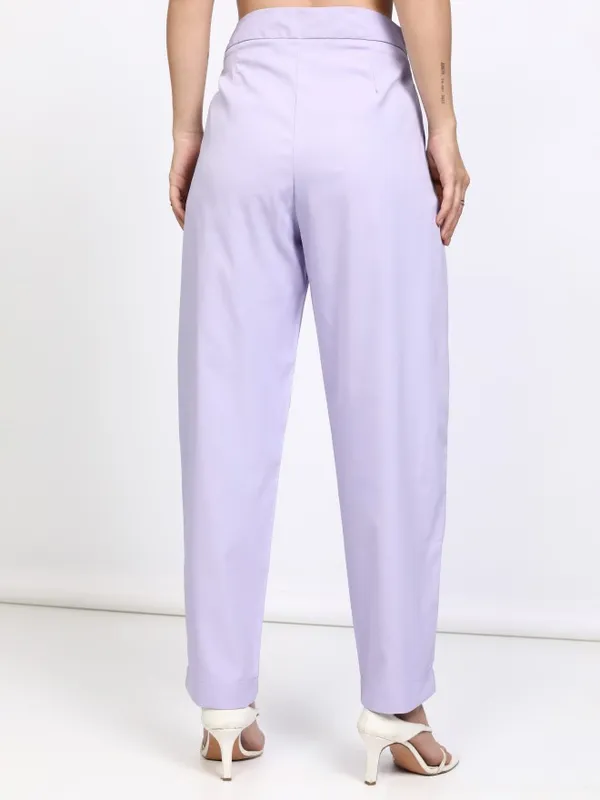 Tokyo Talkies Women Lavender Solid Regular Fit Formal Trouser