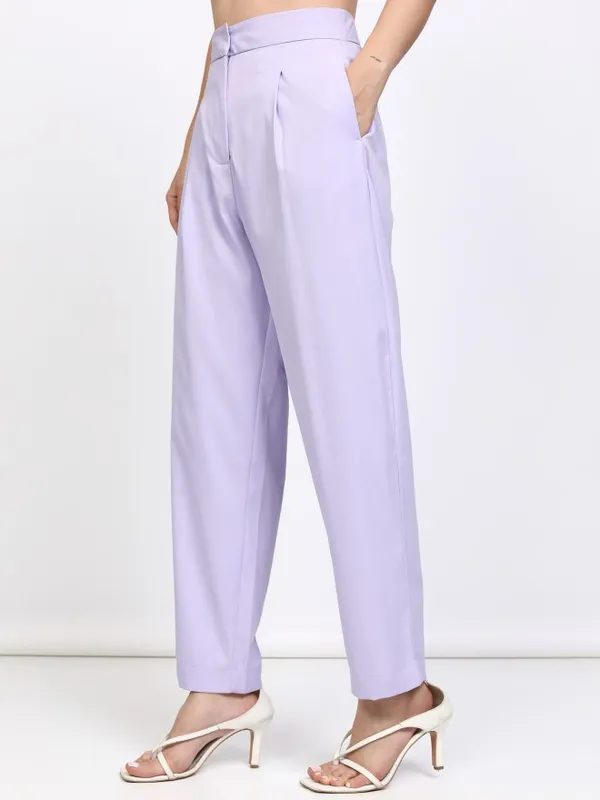 Tokyo Talkies Women Lavender Solid Regular Fit Formal Trouser