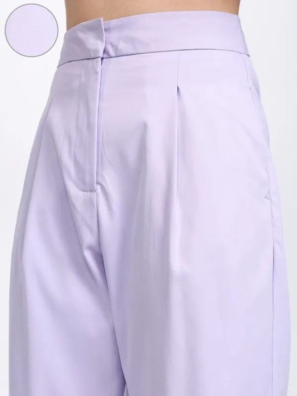 Tokyo Talkies Women Lavender Solid Regular Fit Formal Trouser