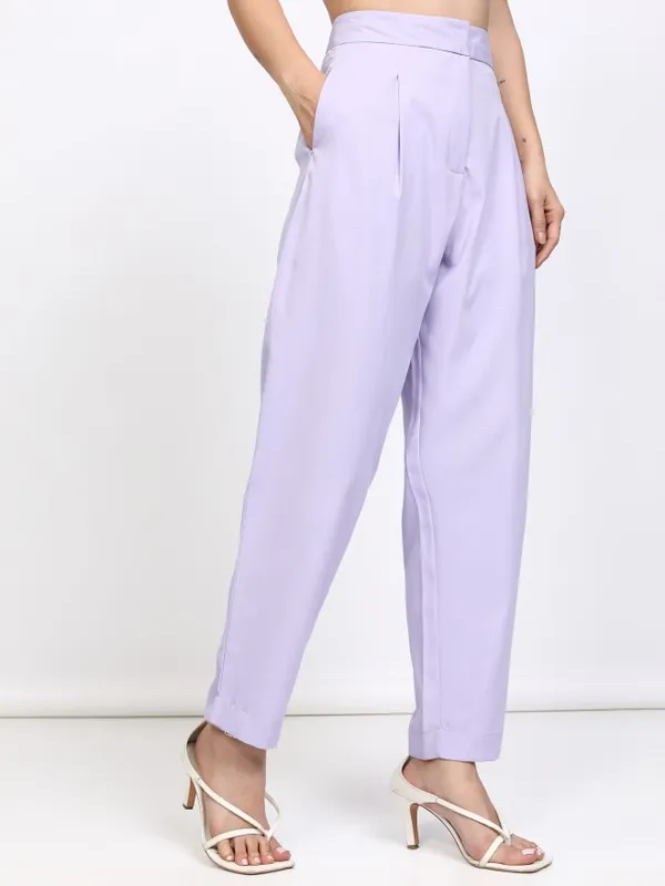 Tokyo Talkies Women Lavender Solid Regular Fit Formal Trouser