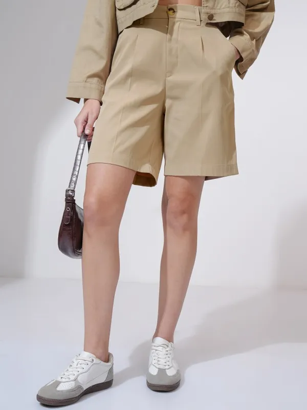 Tokyo Talkies Women Beige Regular Fit Shorts
