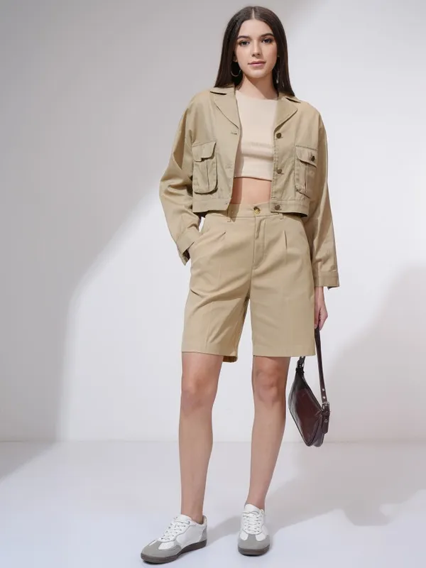 Tokyo Talkies Women Beige Regular Fit Shorts