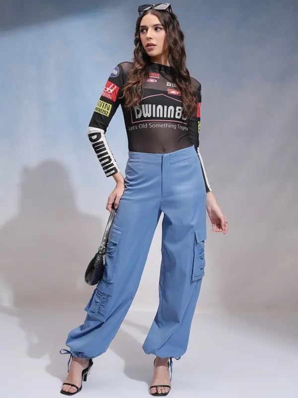 Tokyo Talkies Women Blue Solid Loose Fit Cargos