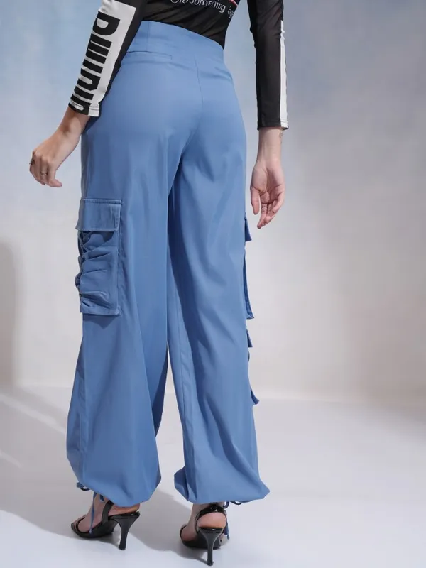 Tokyo Talkies Women Blue Solid Loose Fit Cargos