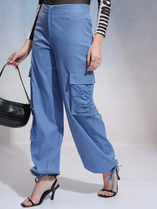 Tokyo Talkies Women Blue Solid Loose Fit Cargos