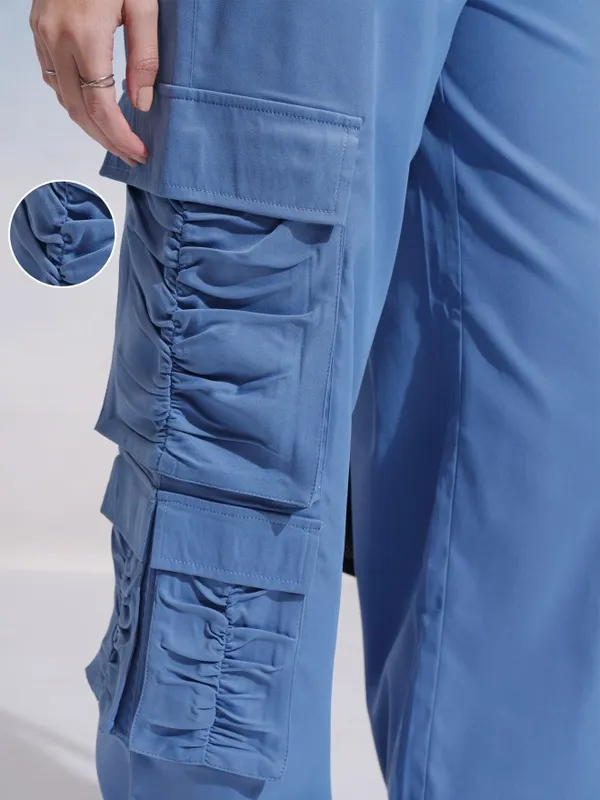 Tokyo Talkies Women Blue Solid Loose Fit Cargos