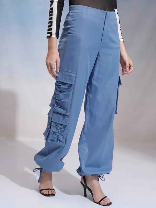 Tokyo Talkies Women Blue Solid Loose Fit Cargos