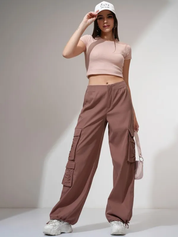 Tokyo Talkies Women Pink Solid Loose Fit Cargos