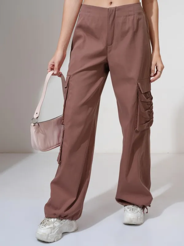 Tokyo Talkies Women Pink Solid Loose Fit Cargos